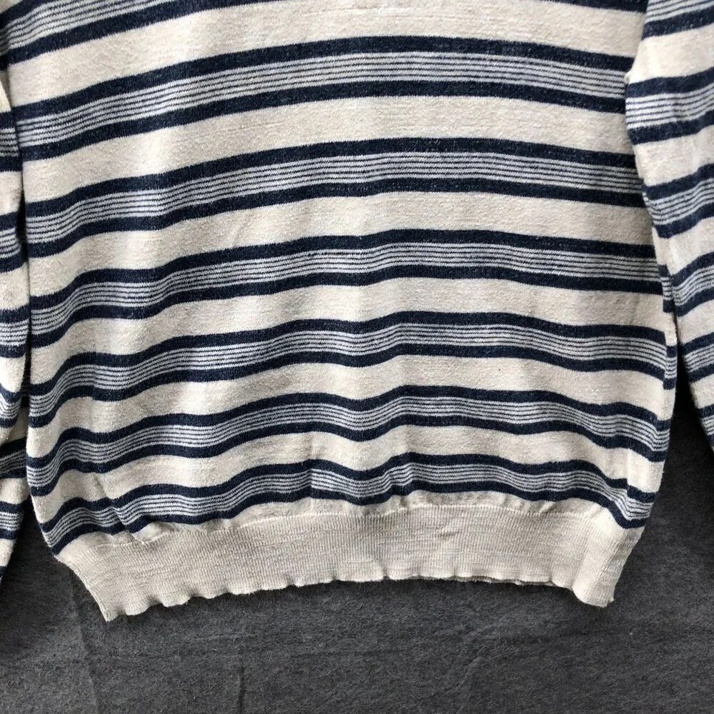 J. Crew Rugged Cotton‎ Striped Crewneck Sweater Mens L Beige Navy Textured